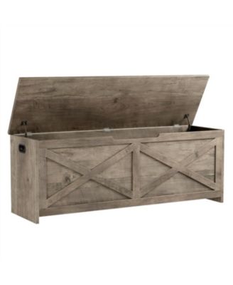 Farmhouse Wooden Storage Chest, Safety Hinge Storage Bench for Entryway & Living Room