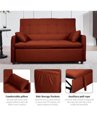 61" Fabric Sofa Bed with Storage Pockets & Adjustable Back
