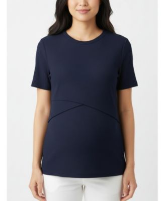 Maternity Motherhood Crew Neck Cross Over Nursing Short Sleeve Top