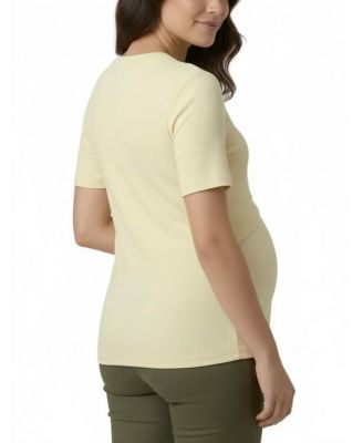 Maternity Motherhood Crew Neck Cross Over Nursing Short Sleeve Top