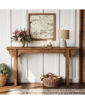 63" Solid Wood Entryway Table, Mid-Century Modern Console Table for Living Room, Entrance, Hallway, Foyer