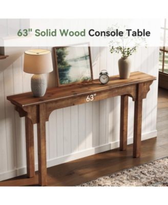 63" Solid Wood Entryway Table, Mid-Century Modern Console Table for Living Room, Entrance, Hallway, Foyer