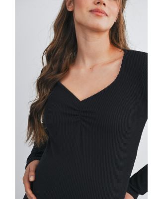 Maternity Long Sleeve Ribbed Sweetheart Neck Top