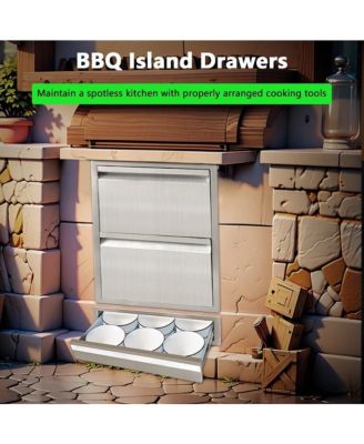 24" Outdoor Kitchen Drawers, Stainless Steel Single-Layer Flush Mount BBQ Drawers for Grill Station, Silver