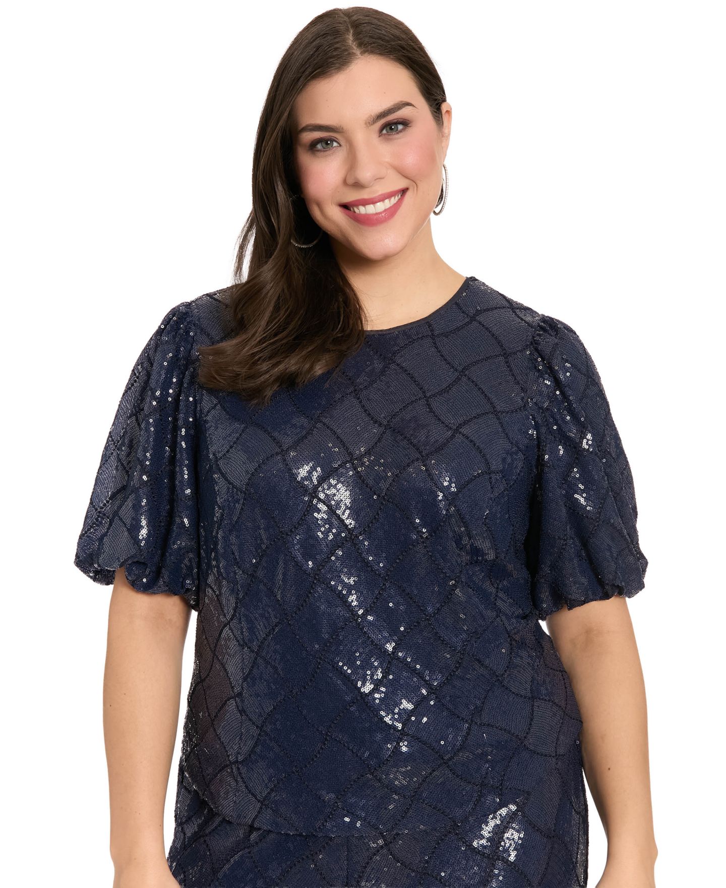 Женский топ Muse Plus Size Crew Neck Short-Sleeve, цвет: Тёмно-синий — фото 1