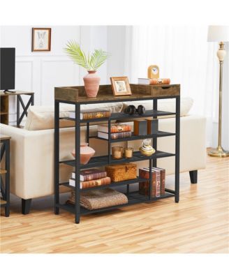 Modern Industrial Free-Standing 6-Layer Shoe Rack with Drawer