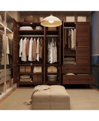 72" Armoire Wardrobe Closet with 4 Doors, Hanging Rod & Adjustable Shelves for Bedroom Storage