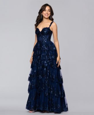 Juniors' Sweetheart Sequin Lace Tiered Ball Gown