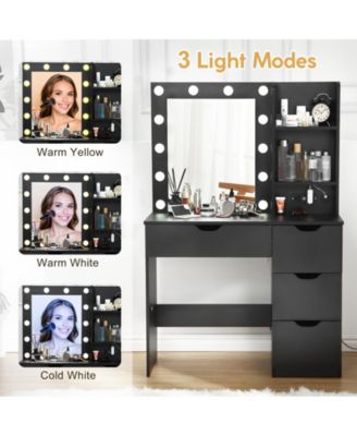 Makeup Vanity with Lights and Power Outlet, 36" Makeup Table with Lighted Mirror, Black