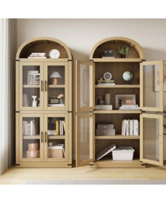 Arched Farmhouse Bookcase with Doors, 71.4" Tall Rounded Display Cabinet