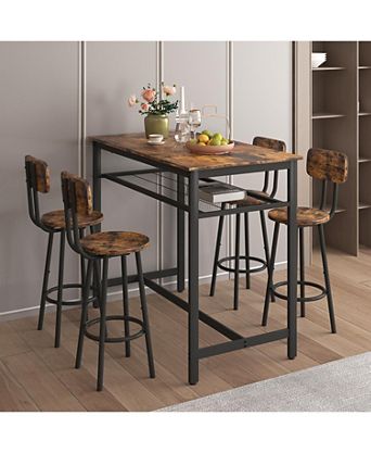 5-Piece Kitchen Counter Height Table Set Bar Table with 4 Chairs