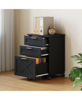 3-Drawer Rolling File Cabinet with Lock, Wooden Mobile Filing Cabinet for Home Office & Under Desk Storage