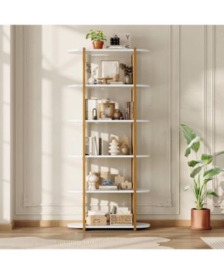 6-Tier Wooden Bookshelf, Industrial Tall Bookcase with Metal Frame for Living Room & Office