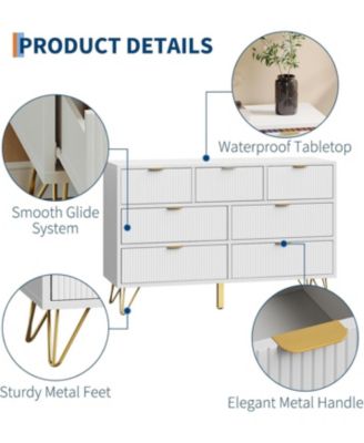 7-Drawer Dresser, 47.2" Wide Modern Wooden Chest of Drawers Storage Organizer
