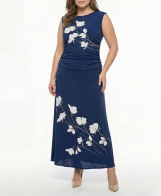 Plus Size Cap-Sleeve Printed Dress