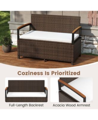 Outdoor Deck Box Storage Bench with Padded Seat Cushion