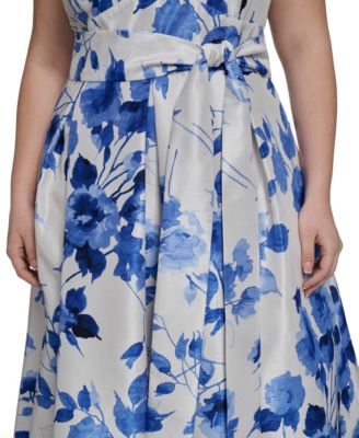 Plus Size Sleeveless V-Neck Shantung Cocktail Dress