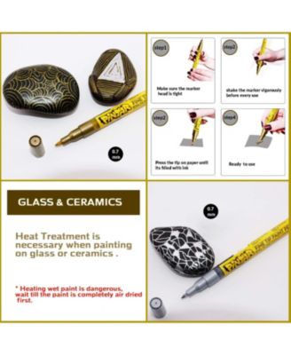 Acrylic Paint Markers - Pack of 6 Gold & Silver with 0.7 mm Tips