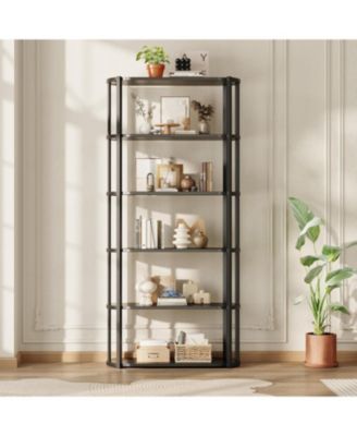 6-Tier Wooden Bookshelf, 71" Industrial Tall Bookcase with Metal Frame for Living Room & Office