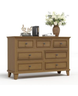 7-Drawer Dresser for Bedroom, 47" Wide Wooden Chest with Deep Drawers, Dresser TV Stand, Brown