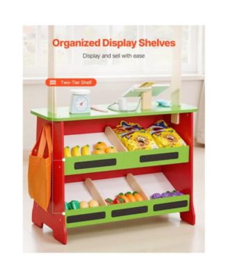 2-in-1 Wooden Puppet Theater and Reversible Grocery Playset