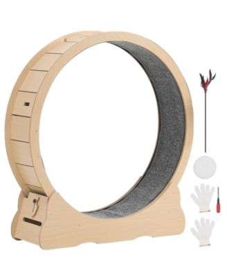 48 in Wooden Cat Running Wheel with Carpeted Runway in Natural Wood