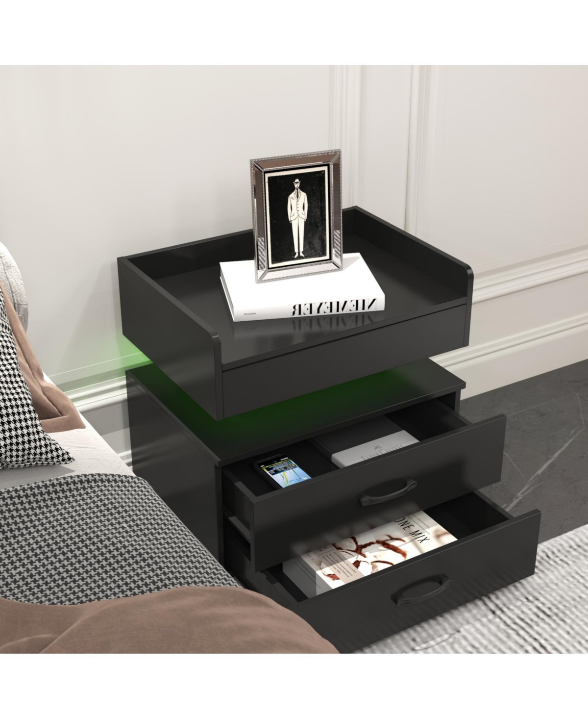 Streamdale Furniture Led Nightstand with 2 Drawers and Storage