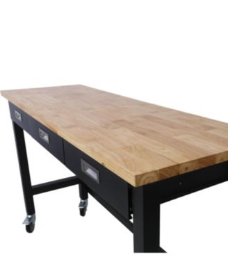 “60&iquest; Workbench with drawer, bamboo top & wheels for garage or office”