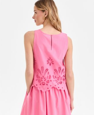 Women's Cotton Eyelet Lace Sleeveless Top