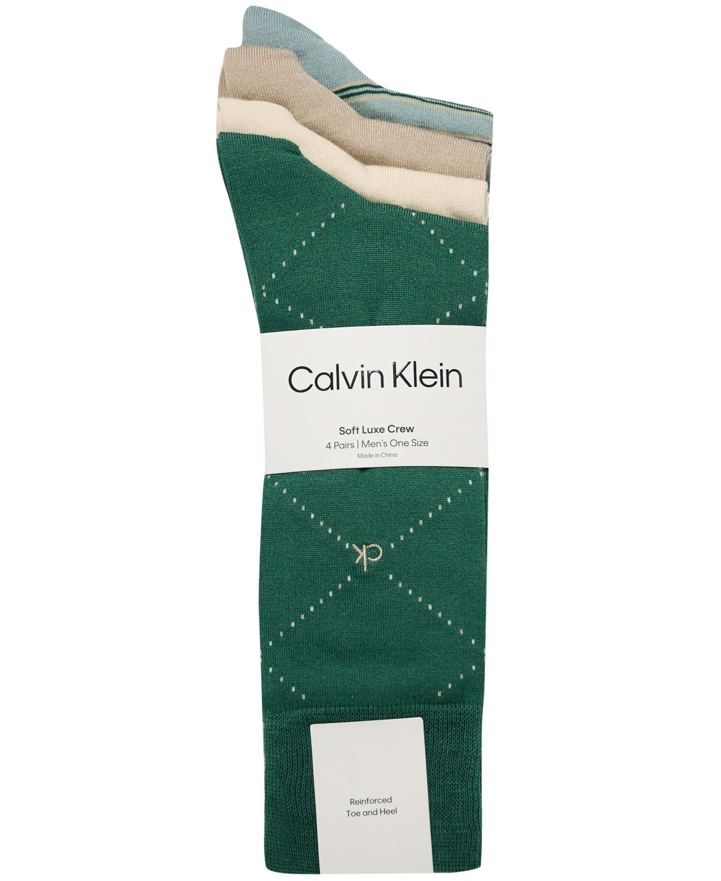 Носки для мужчин, средней высоты, 4 шт. — Calvin Klein, цвет: Зелёный / Бежевый — фото 5