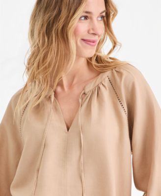Women's Long Sleeve Linen-Blend Blouse