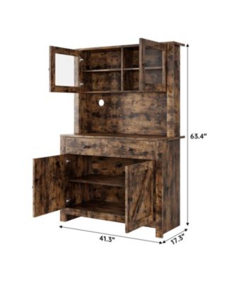 Kitchen Pantry Cabinet with Microwave Stand, Freestanding Hutch Storage Cupboard, Brown