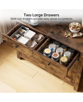 Kitchen Pantry Cabinet with Microwave Stand, Freestanding Hutch Storage Cupboard, Brown