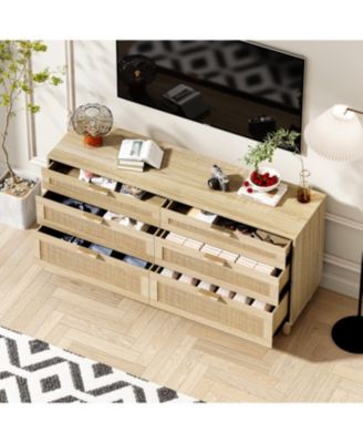 59" Rattan Dresser with 6 Drawers