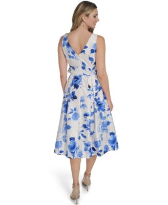 Petite Shantung Sleeveless V-Neck Dress