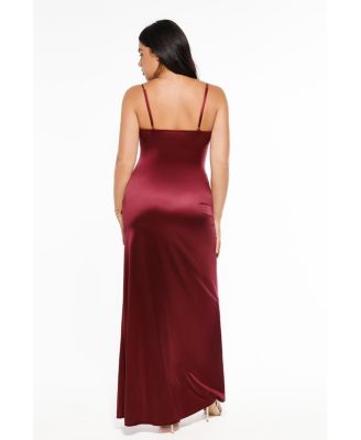 Women's Shapewear Satin Deep-V Front Slit Maxi Dress