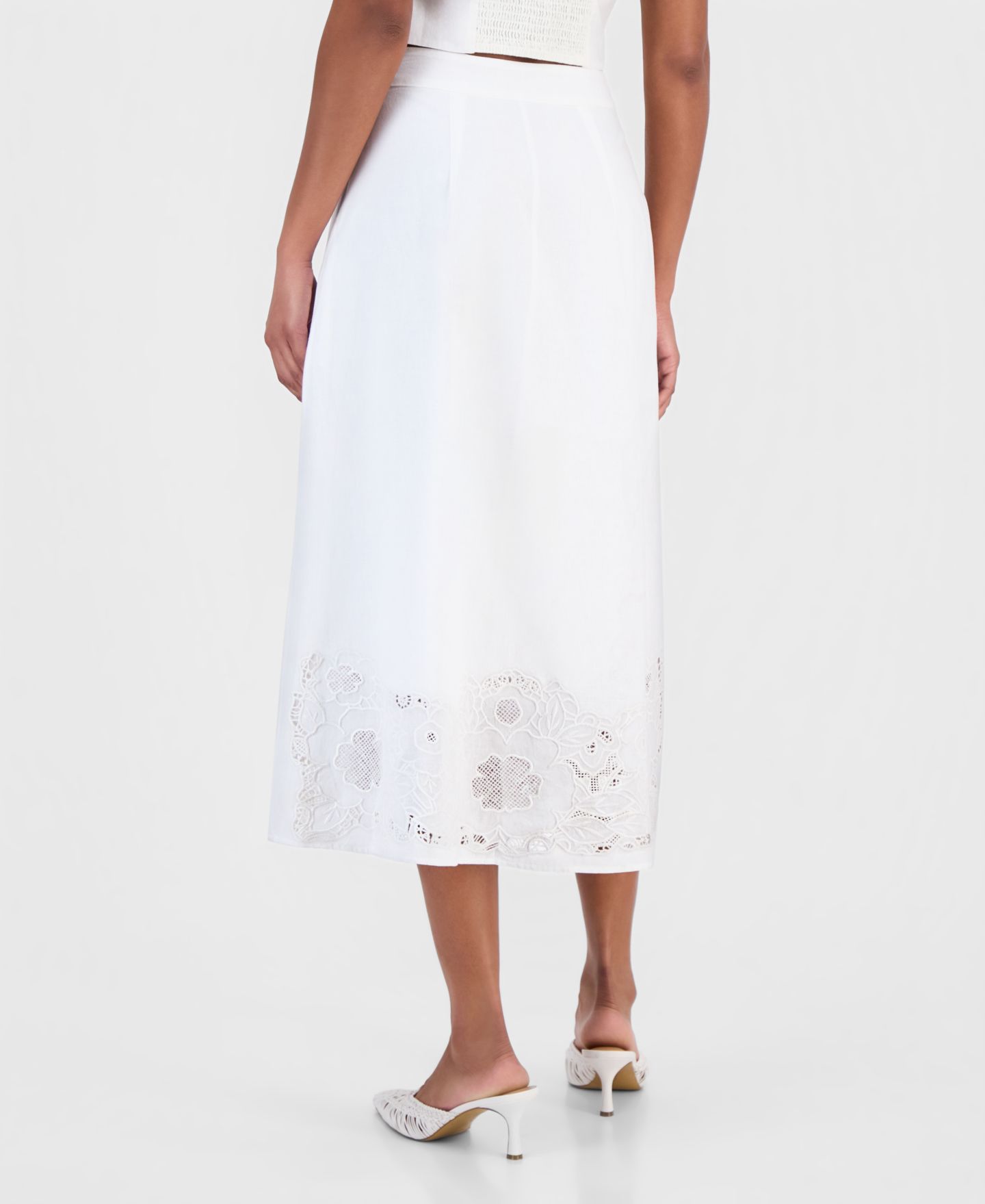 Женская юбка I.N.C. International Concepts Floral Lace-Trim Midi, цвет: Яркий белый — фото 3