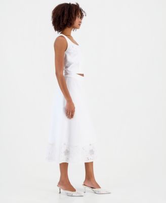 Women's Floral Lace-Trim Midi Skirt