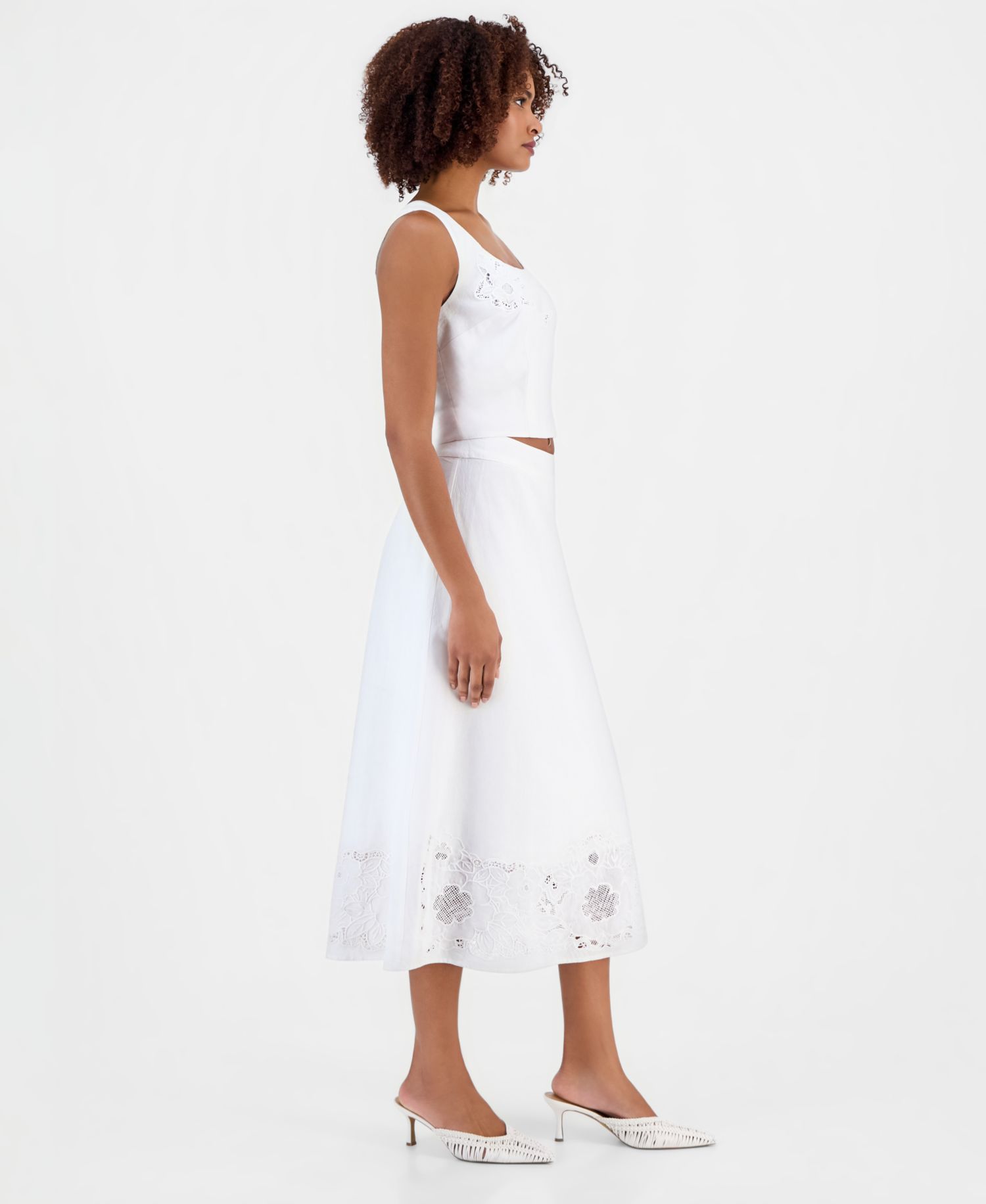 Women's Floral Lace-Trim Midi Skirt