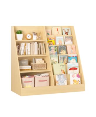  Kids Bookshelf & Toy Storage Organizer - 4 Tier Wooden Bookcase (Natural