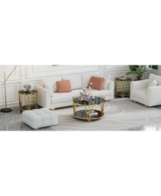  31.5" Modern Gold Coffee Table, Crown Legs, Black Tempered Glass