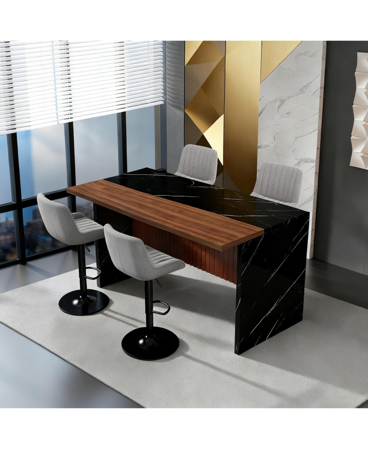 Streamdale Furniture White Marble Look Kitchen Island with Led Lighting