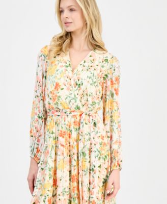 Women's Pleated Belted Dress