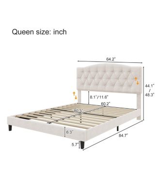  &acirc;€œQueen Upholstered Platform Bed with Curved Tufted Headboard, Beige&acirc;€
