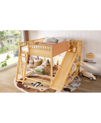 Loft Bed with Headboard, Shelves, Ladder & Slide