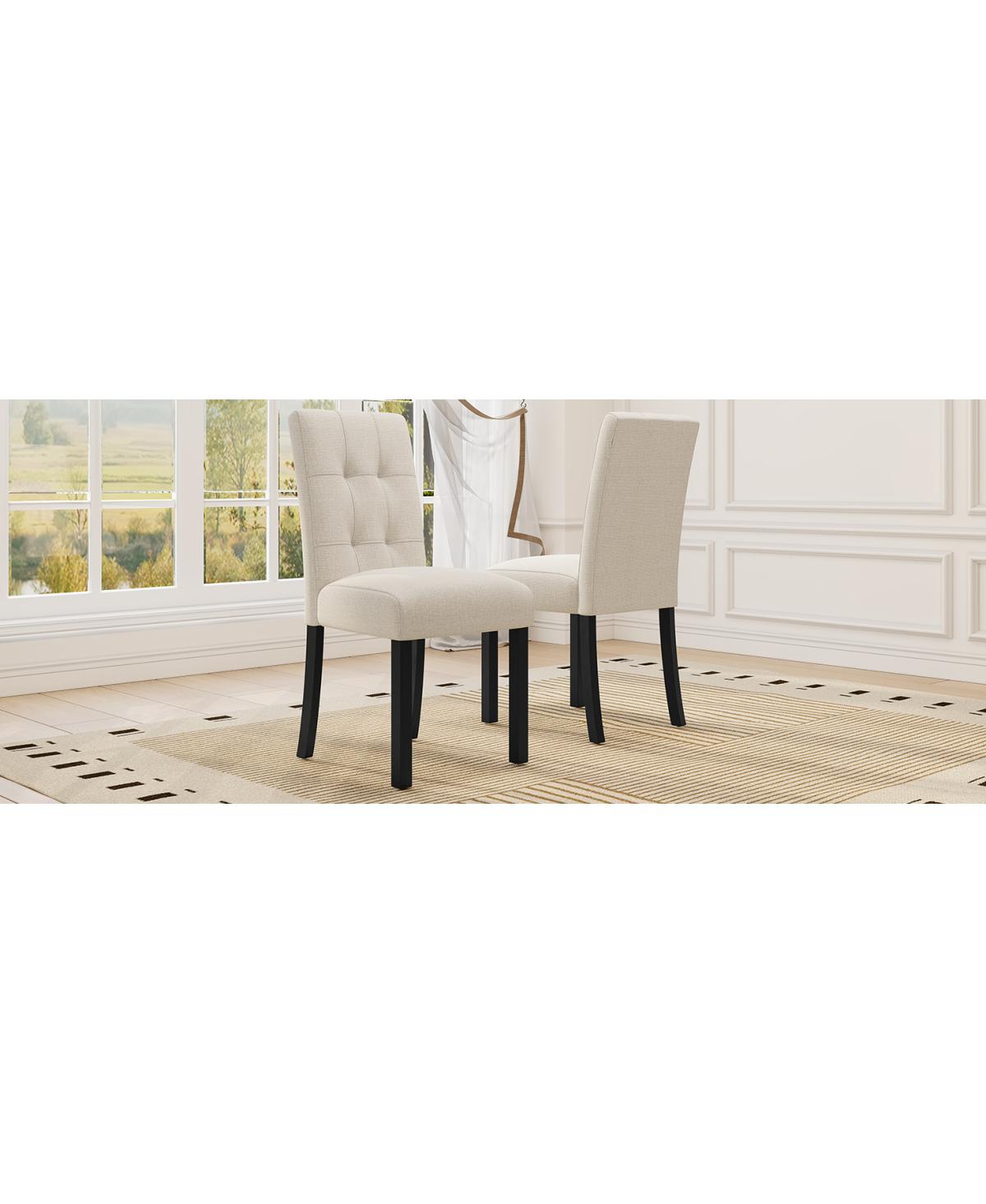 Streamdale 4 Piece Modern Tufted Dining Chair, Rustic Linen Upholstered, Beige