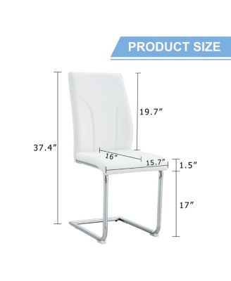Set of 4 White PU Dining Chairs with High Backrest and Sturdy Legs