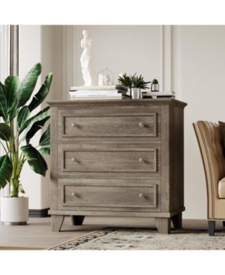 3-Drawer Dresser, Wooden Storage Chest with Metal Handles, Modern Small Storage Cabinet
