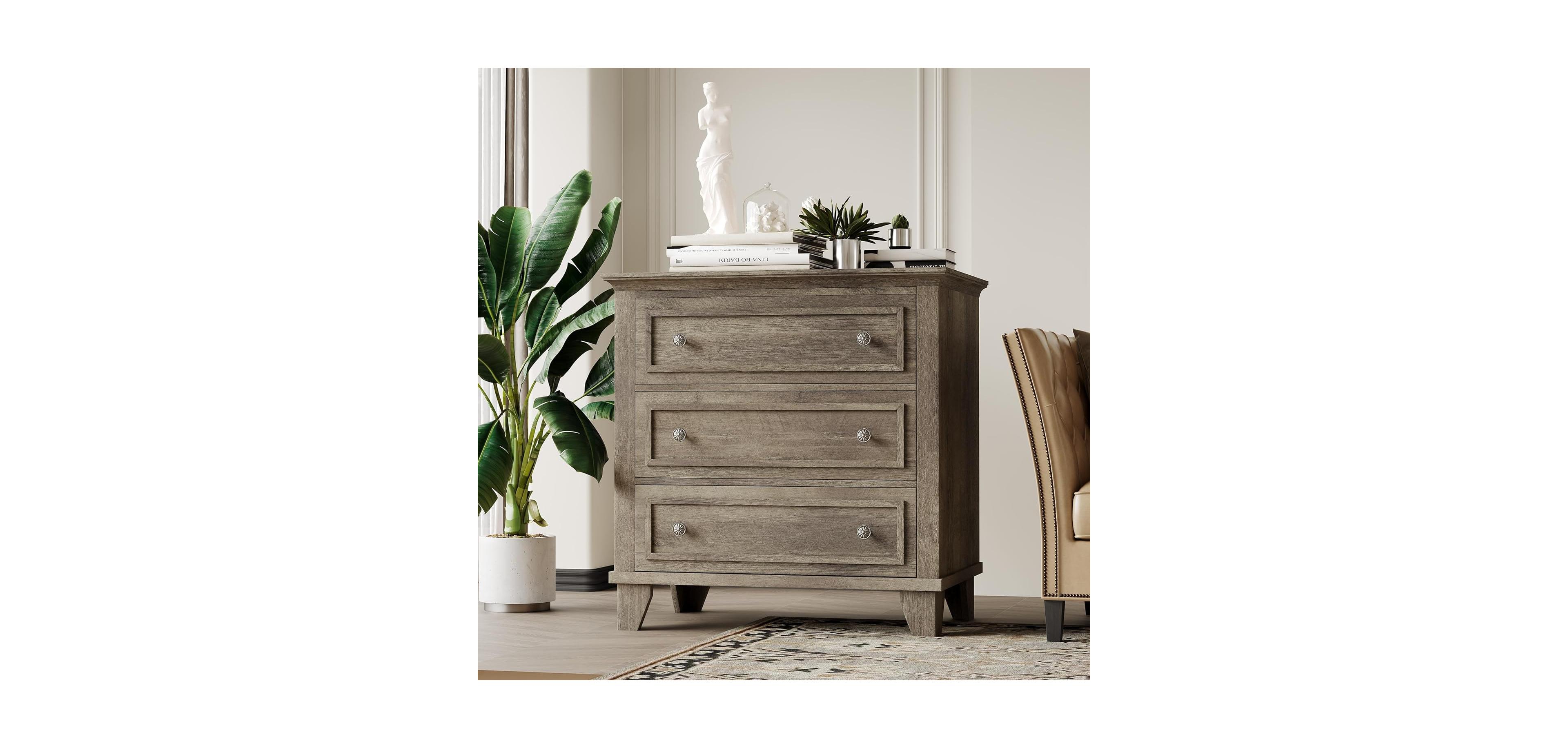 gaomon 3-Drawer Dresser, Wooden Storage Chest with Metal Handles, Modern Small Storage Cabinet