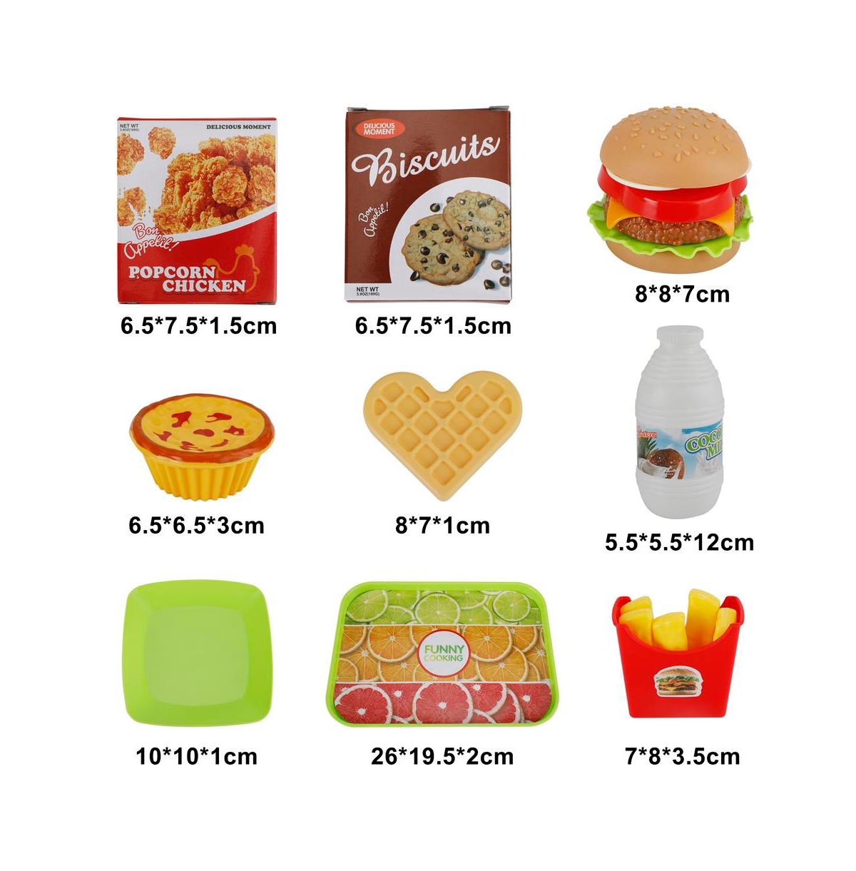 Bruce & Shark 30-Piece Pretend Play Fast Food Set for Kids with Hamburger, Fries, Hot Dog & Waffle